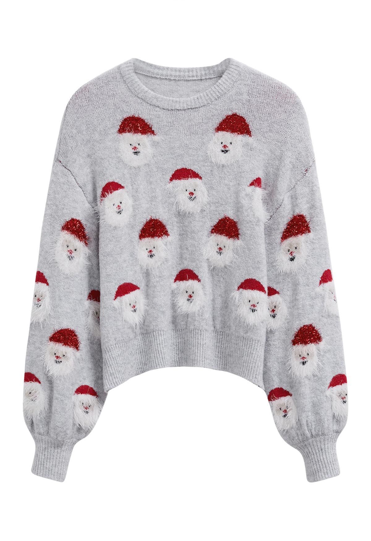 Fuzzy Santa Claus Knit Top in Grey | Chicwish