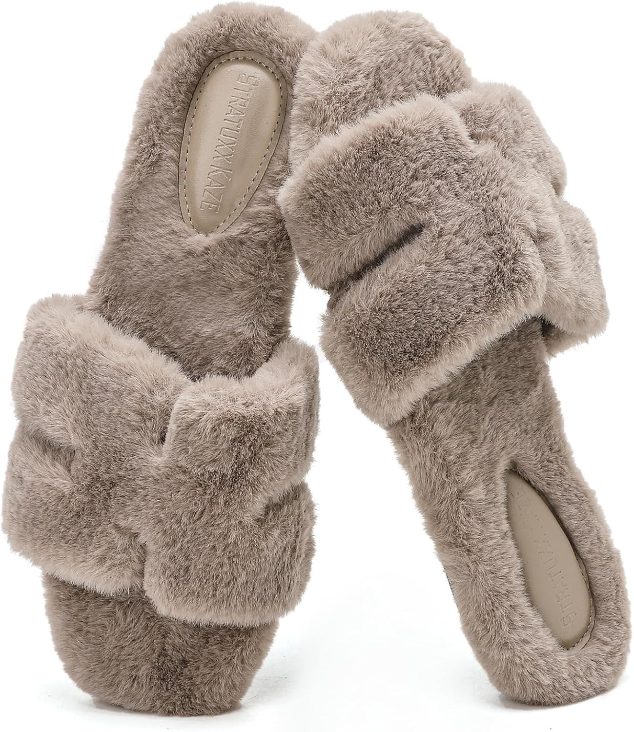 Statuxx Kaze Women's Comfy House Fur Slippers Open Toe Fuzzy Slides Indoor | Amazon (US)