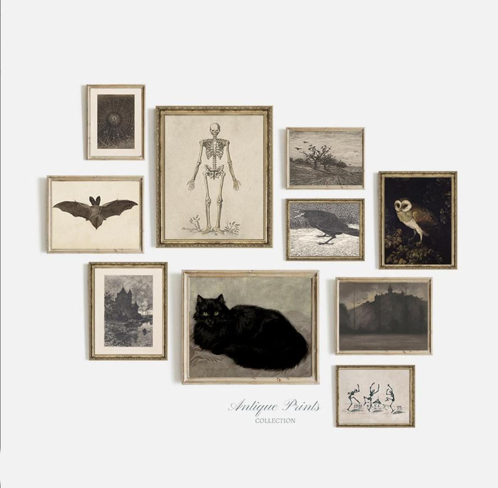 Halloween Gallery Wall Set, Vintage Moody Set of 10 Painting, Antique Dark Halloween Decor, Bat S... | Etsy (Global)