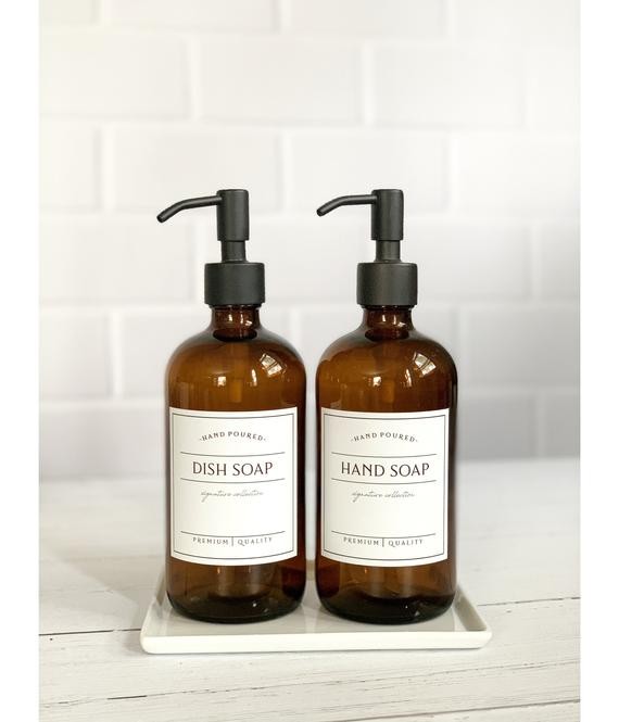 16oz Glass Soap Dispenser, Dish Soap Bottle With Waterproof Label, Hand Soap Pump, Refillable Soa... | Etsy (US)