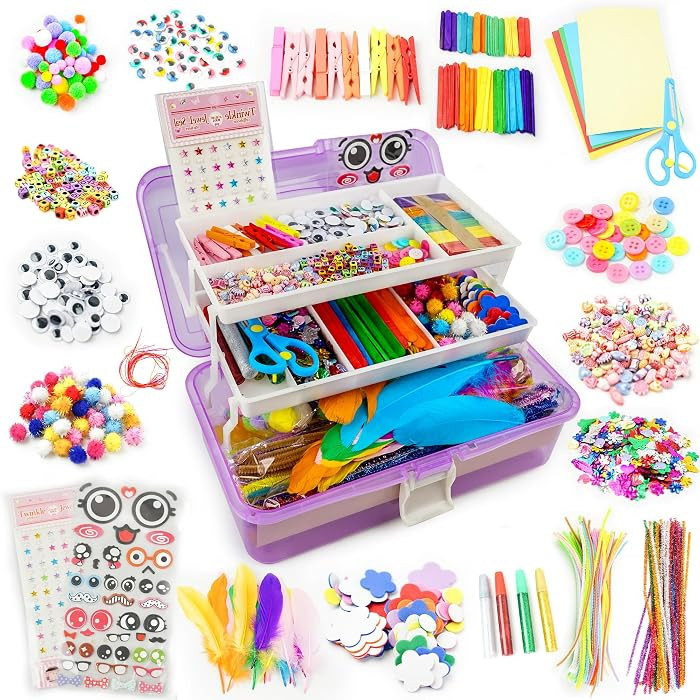SMILESSKIDDO Arts Craft Supplies for Kids - 1000+ PCS Toddler DIY Craft Art Supply Set, Portable ... | Amazon (US)
