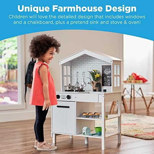 Best Choice Products Farmhouse Play Kitchen Toy, Wooden Pretend Set for Kids w/ Chalkboard, Marbl... | Amazon (US)