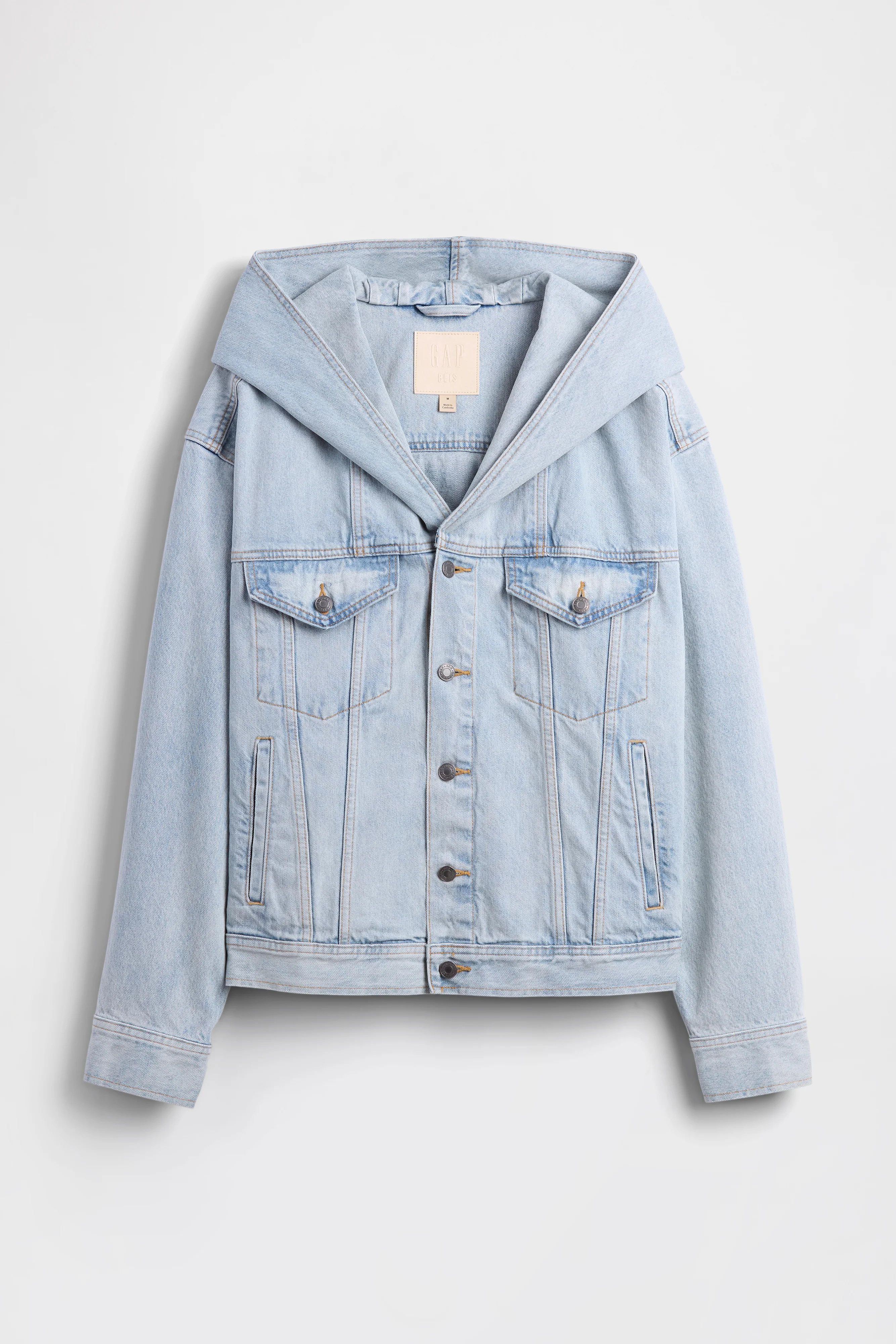 GAP X BEIS Hooded Denim Jacket in Medium Wash | BEIS