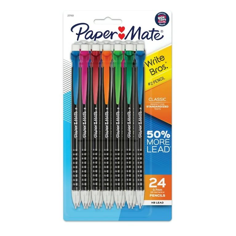 Paper Mate Mechanical Pencils, Write Bros. Classic #2 Pencil, Assorted Colors, 0.7mm, 24 Count | Walmart (US)