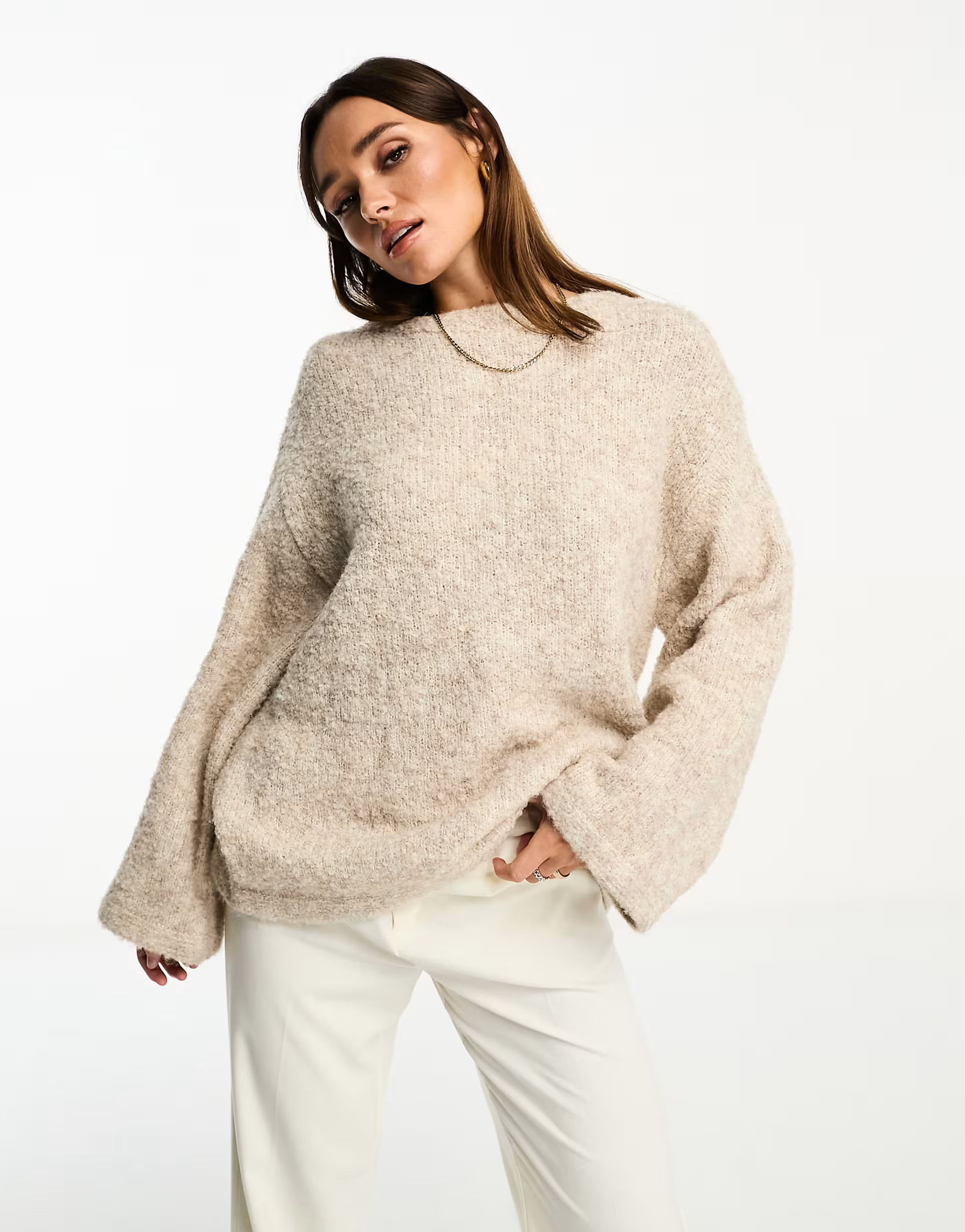NA-KD x Moa Mattson oversized soft knit jumper in beige | ASOS (Global)