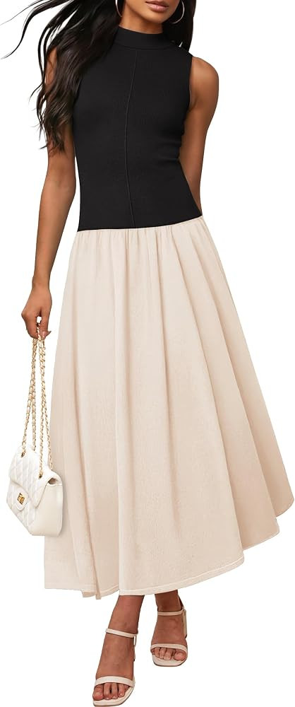 ZESICA Women's Summer Sleeveless Tank Maxi Dress 2025 Mock Neck Ribbed Knit High Waist Flowy Wedd... | Amazon (US)