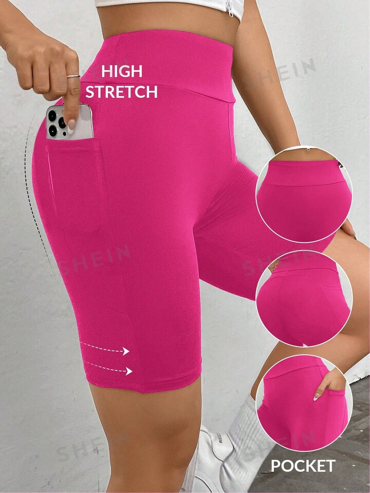 SHEIN EZwear Balletcore Zwart Stevige Brede taille Bikershort Met GSM zak | SHEIN  Nederland | SHEIN