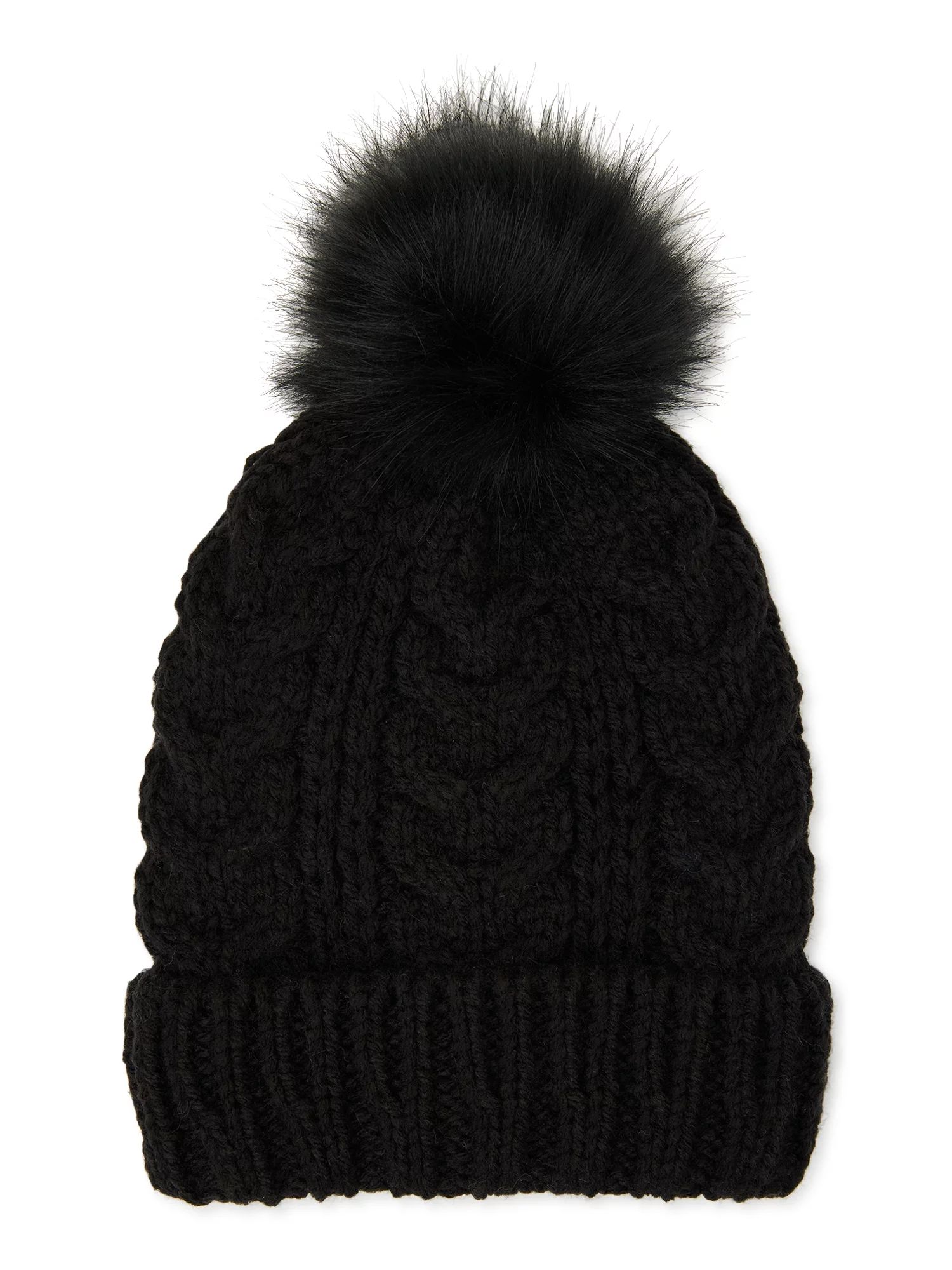 Time and Tru Women’s Cable Knit Beanie Hat with Pom Pom - Walmart.com | Walmart (US)