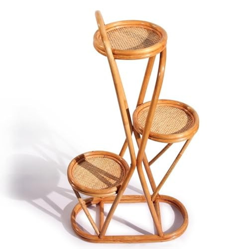 JQUAL 3 Tier Handmade Bamboo Plant Stand for Outdoor & Indoor, Rattan Wicker Flower Pot Rack, Wood Planter Holder Shelf Display Shelves for Balcony, Living Room | Amazon (US)