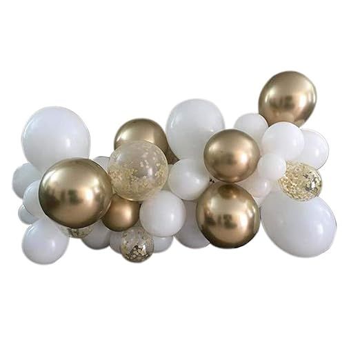 DIY Balloon Garland Arch Kit-Gold Metallic Chrome,Shiny Pearls White and Gold Confetti Latex Ball... | Amazon (US)