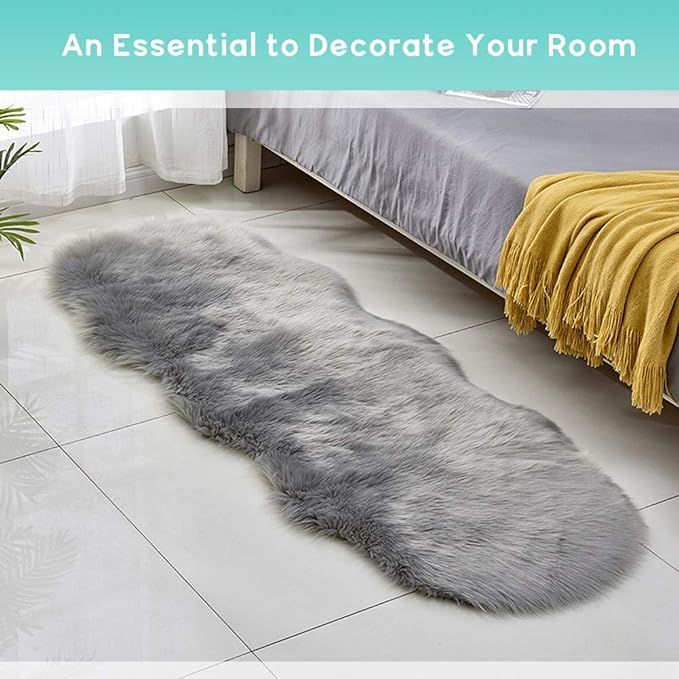 Faux Sheepskin Plush Area Rug, 2x6 feet Anti-Slip Fluffy Rug for Bedroom, Warm Faux Fur Couch Cov... | Amazon (US)