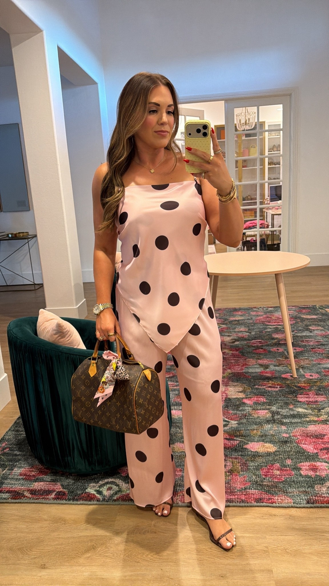 curvy midsize pink and brown polka dot set for summer! in the m/l on scarf top and large in pants 🩷🤎

#LTKSeasonal #LTKMidsize