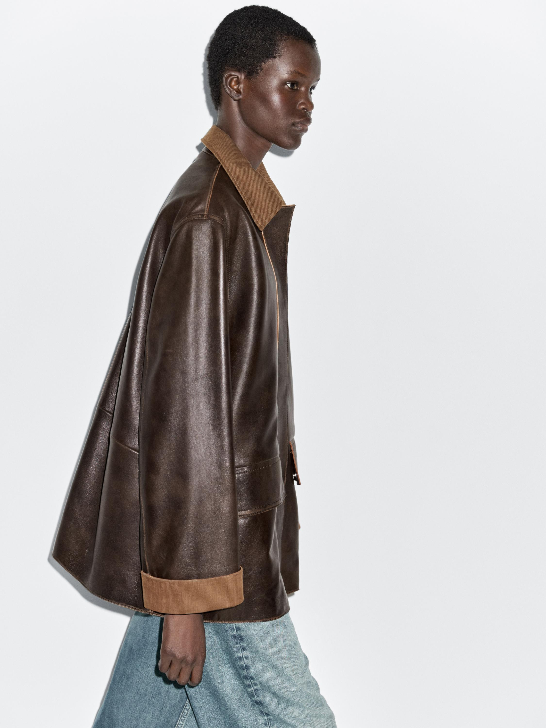 Nappa leather parka with corduroy detail · Brown · Bags And Backpacks | Massimo Dutti | Massimo Dutti US