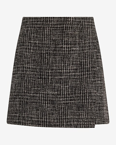 Super High Waisted Tweed Plaid Wrap Mini Skort | Express