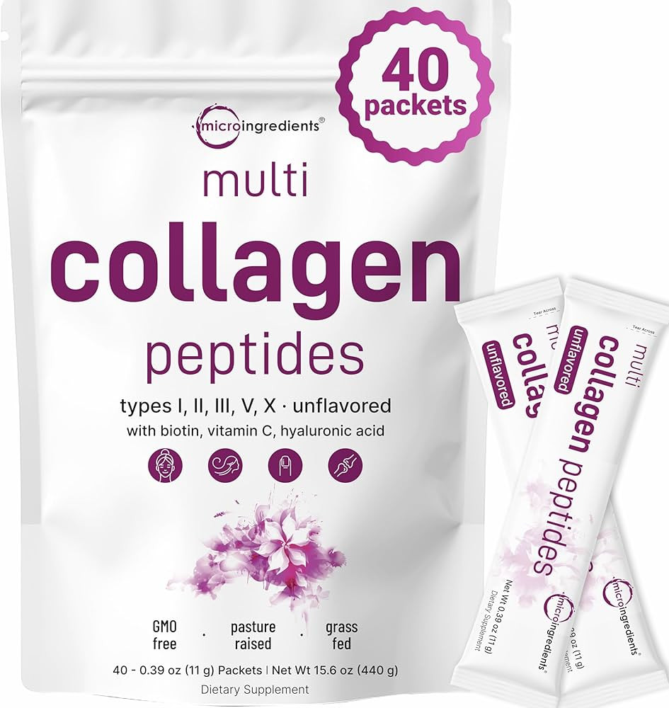 Micro Ingredients Multi Collagen Peptides Powder, 40 Stick Packs | Type I, II, III, V, X + Biotin... | Amazon (US)