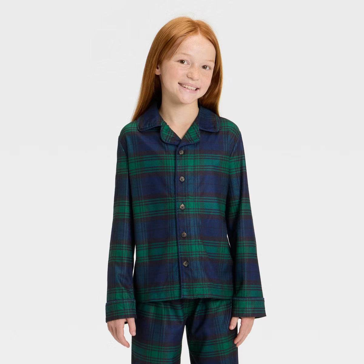 Kids' Plaid Long Sleeve Shirt and Pants Holiday Matching Family Pajama Set - Wondershop™ Navy B... | Target