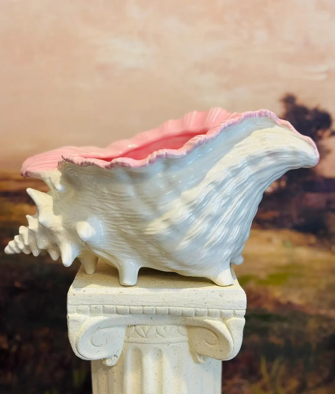 White and pink conch shell planter| Modern Coastal| Grandmillenial Gift | Etsy (US)