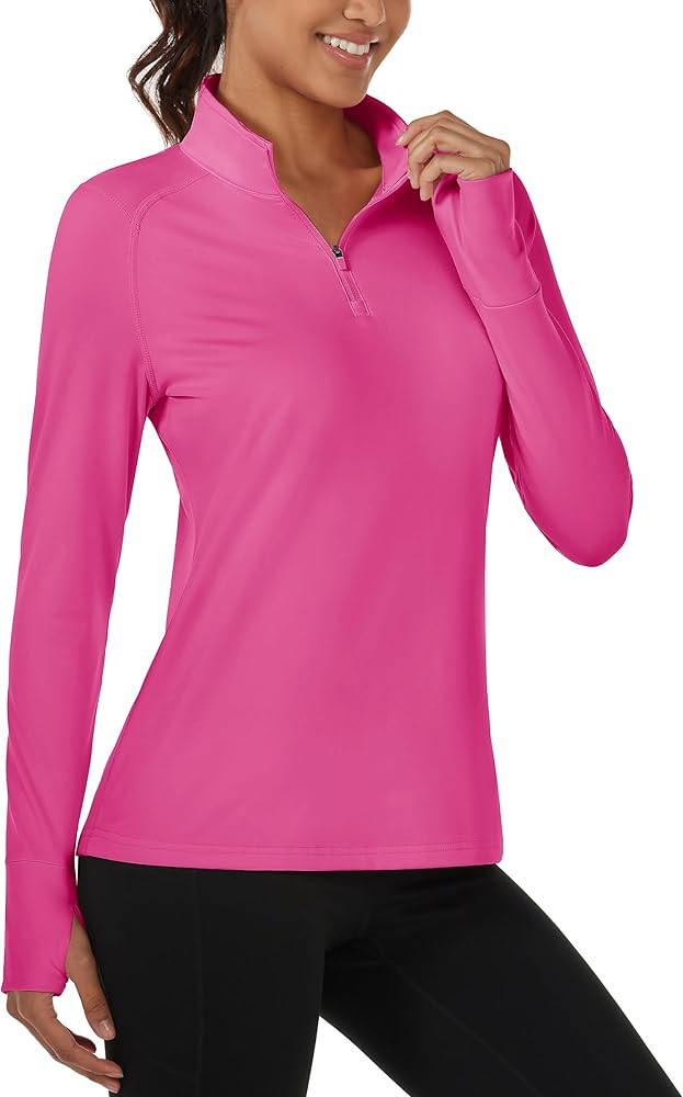 MAGCOMSEN Women's Running Shirts Quarter Zip Fleece Pullover Long Sleeve Thumb Hole Tee Athletic ... | Amazon (US)