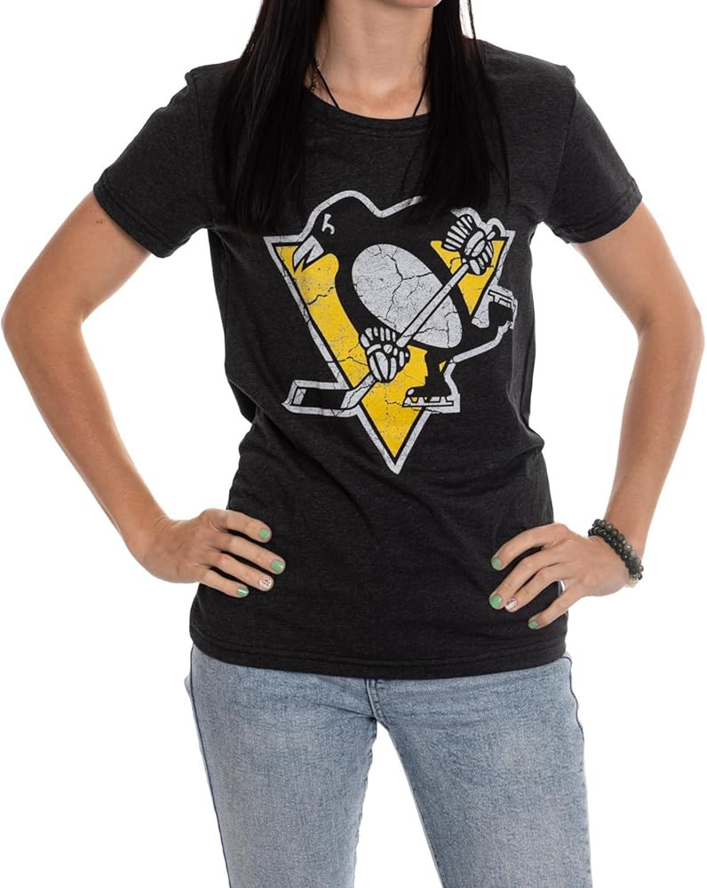 Calhoun NHL Surf & Skate Women's Distressed Print Fitted Crew Neck Premium T-Shirt | Amazon (US)