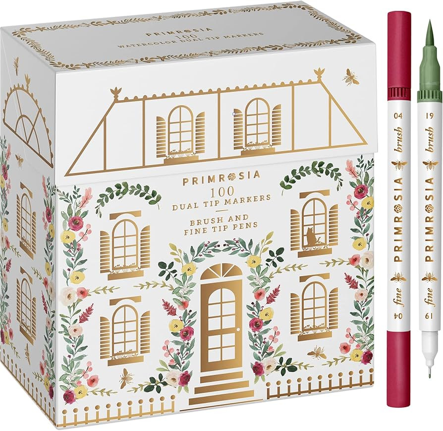 Primrosia 100 Dual Tip Marker Pens, Fineliner and Watercolor Brush Pens for Art Sketching Illustr... | Amazon (US)
