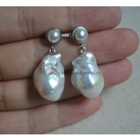 Baroque Pearl Dangle Earrings, Freshwater Pearl, Stainless Steel | Etsy (US)