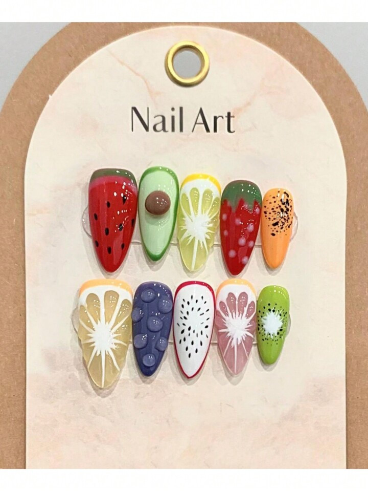 10pcs Fruits Pattern Long Artificial Nails Durable & Never Splitting Comfort Fake Nails For Women... | SHEIN