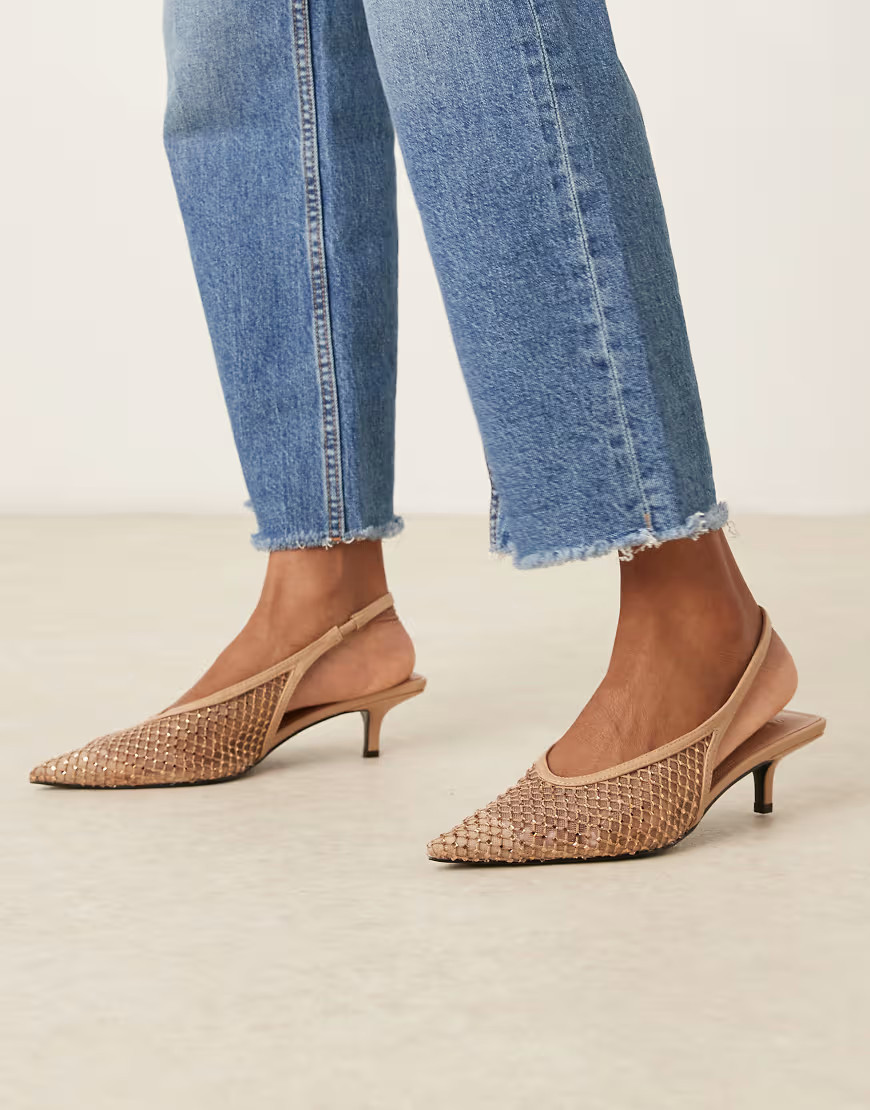 ASOS DESIGN Sydney slingback kitten heel shoes in embellished beige-Neutral | ASOS (Global)