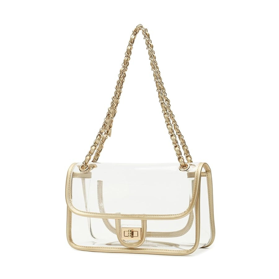 Womens PVC Clear Purse Handbag with Chain Stadium Approved Clear Bag See Through Purse Bag | Amazon (US)
