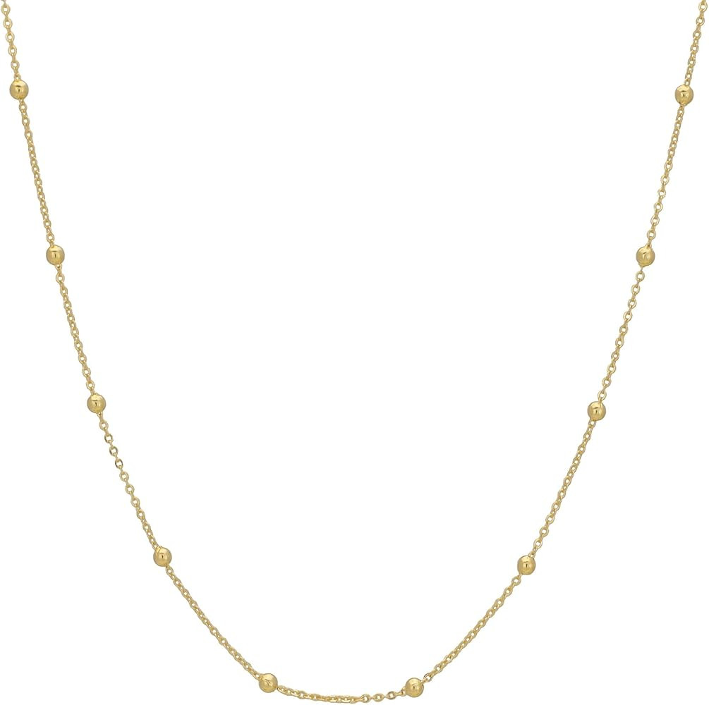 14k Gold Filled Satellite Bead Necklace Gold Necklaces for Women 18K Gold Satellite Beaded Curb B... | Amazon (US)