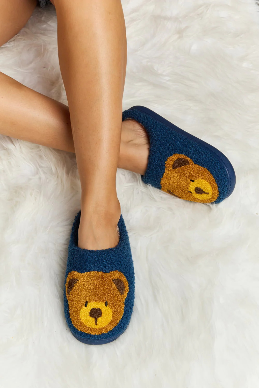 Melody Teddy Bear Print Plush Slide Slippers Teddy Bear Print | Casual Chic Boutique