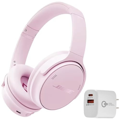 Bose QuietComfort Bluetooth Headphones, Wireless Headphones with Active Over Ear Noise Cancelling and Mic, + Green Extreme 20W 2-Port Wall Charger (Petal Pink) | Amazon (US)