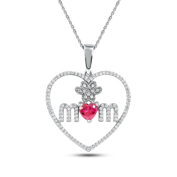 Lab-Created Ruby & White Lab-Created Sapphire Dog Mom Necklace Sterling Silver 18" | Kay Jewelers