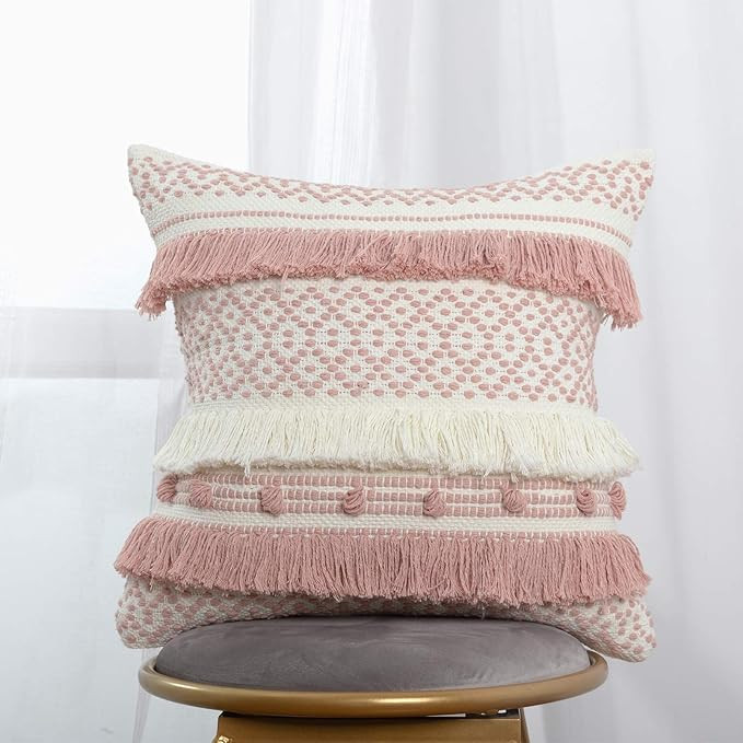 blue page Handmade Boho Decorative Throw Pillow Cover 18x18 Inch, Square Soft Cushion Cover for S... | Amazon (US)