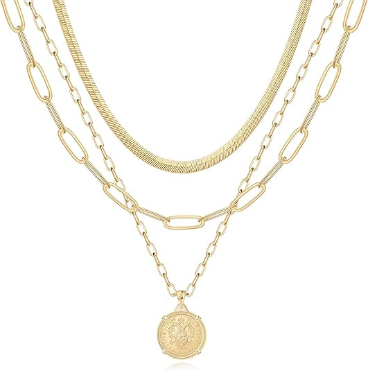Hidepoo Gold Layered Necklaces for Women, 14K Gold Plated Dainty Coin Pendant Choker Necklace Her... | Amazon (US)