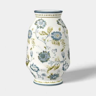Tall Floral Painted Ceramic Vase Blue/Green - Threshold™ | Target