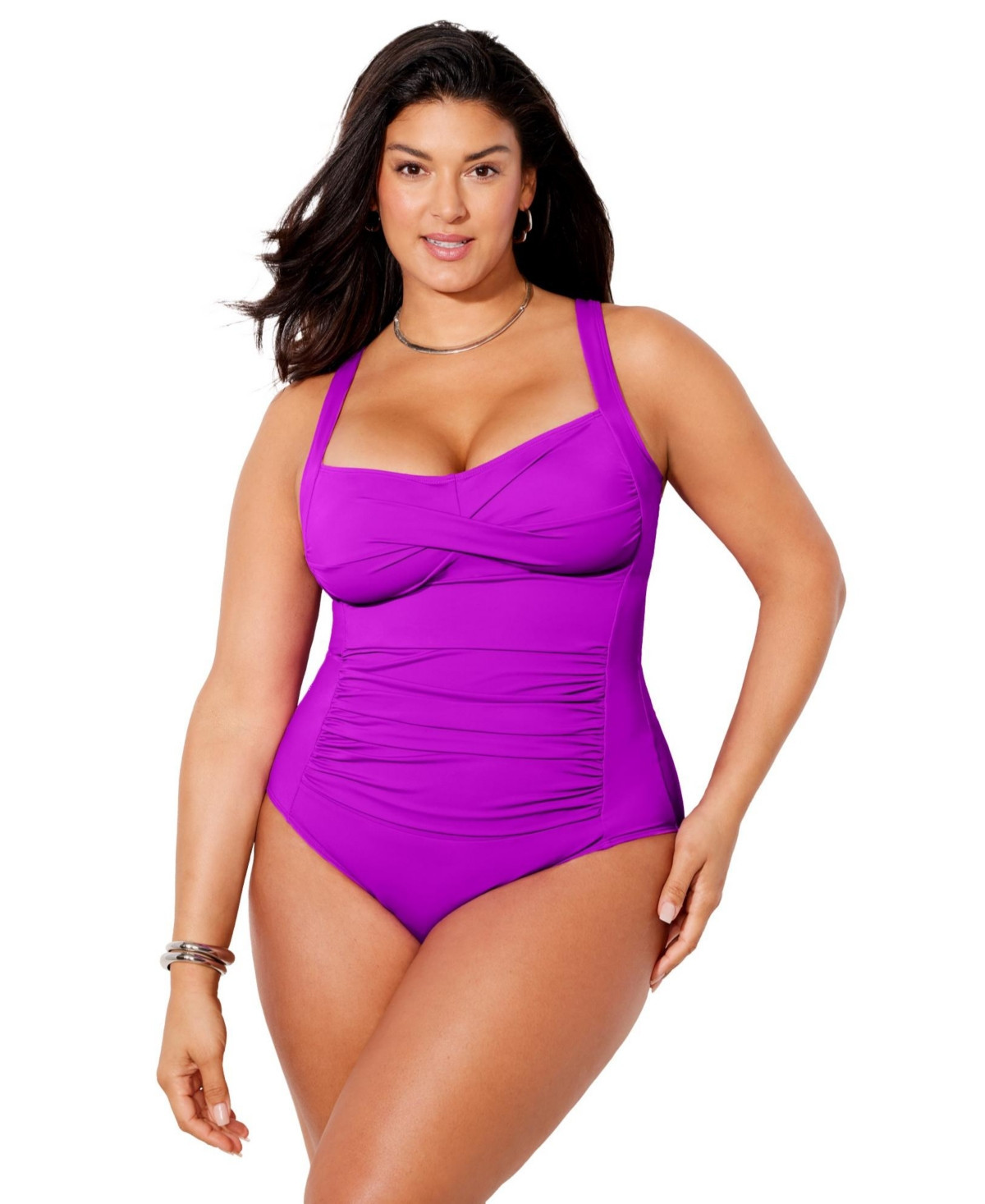 Swimsuits for All Women's Ruched Twist Front One Piece Swimsuit - Very fuchsia | Macy's