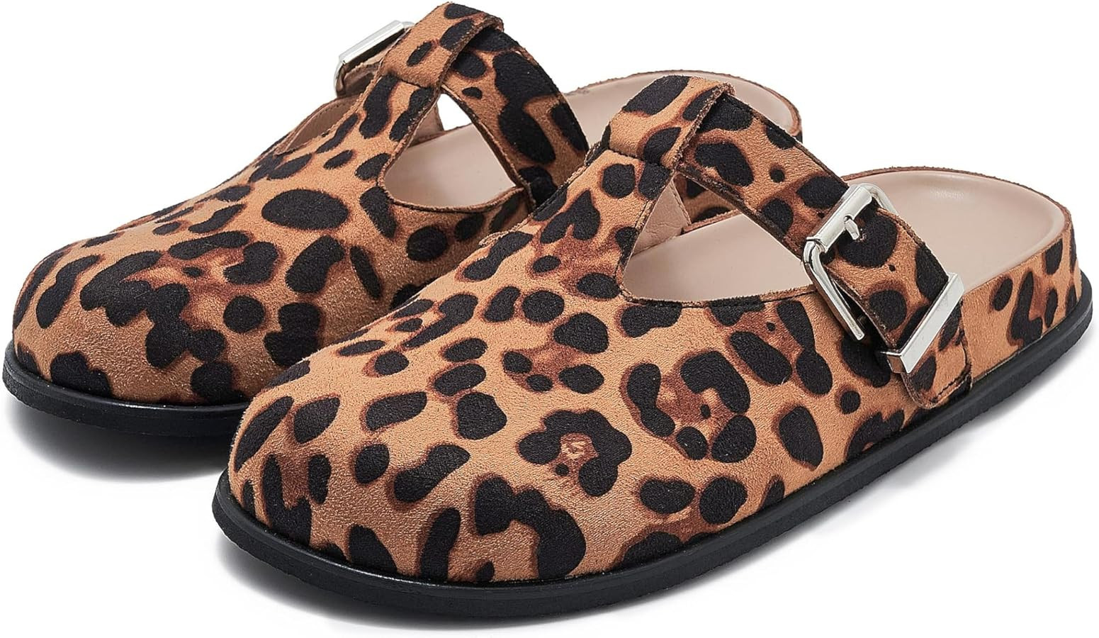 Leopard Faux Calf Hair Mules for Women Round Toe Buckle Strap Platform Clogs Footbed Flatform Mul... | Amazon (US)