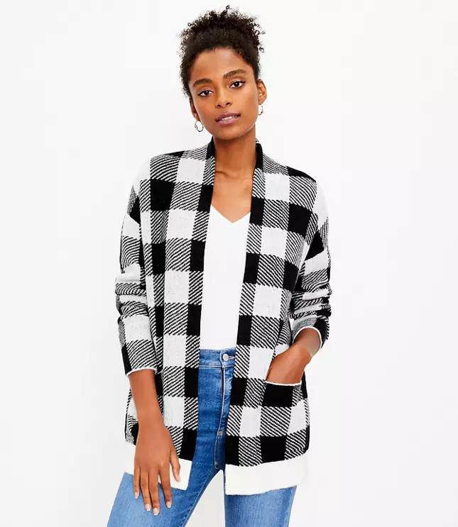 Buffalo Plaid Pocket Open Cardigan | LOFT