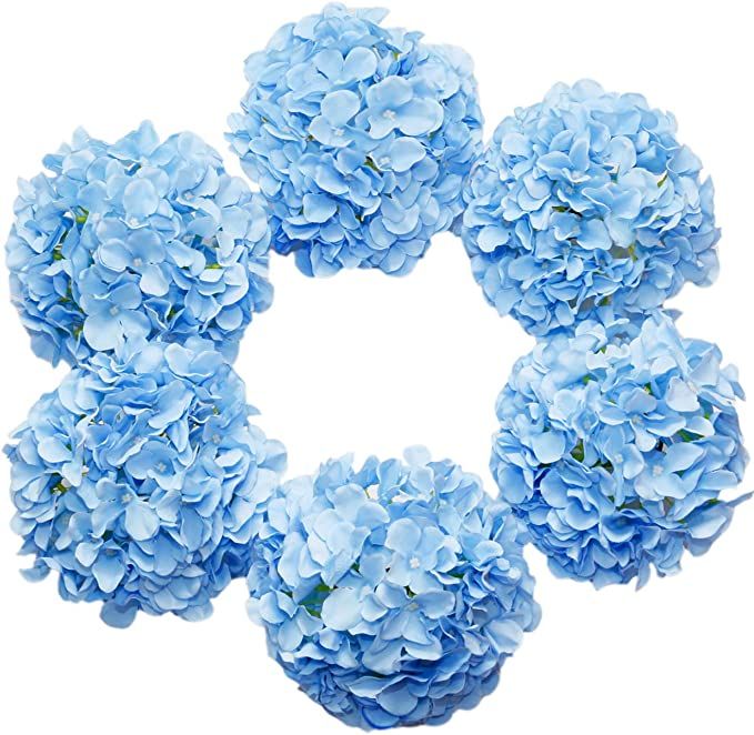 DuHouse Artificial Hydrangea Silk Flower Heads with Stem Fake Blue Hydrangea Bigger Flowers for W... | Amazon (US)