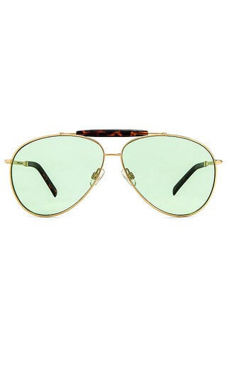 The City Sunglasses in Gold Metal & Green | Revolve Clothing (Global)