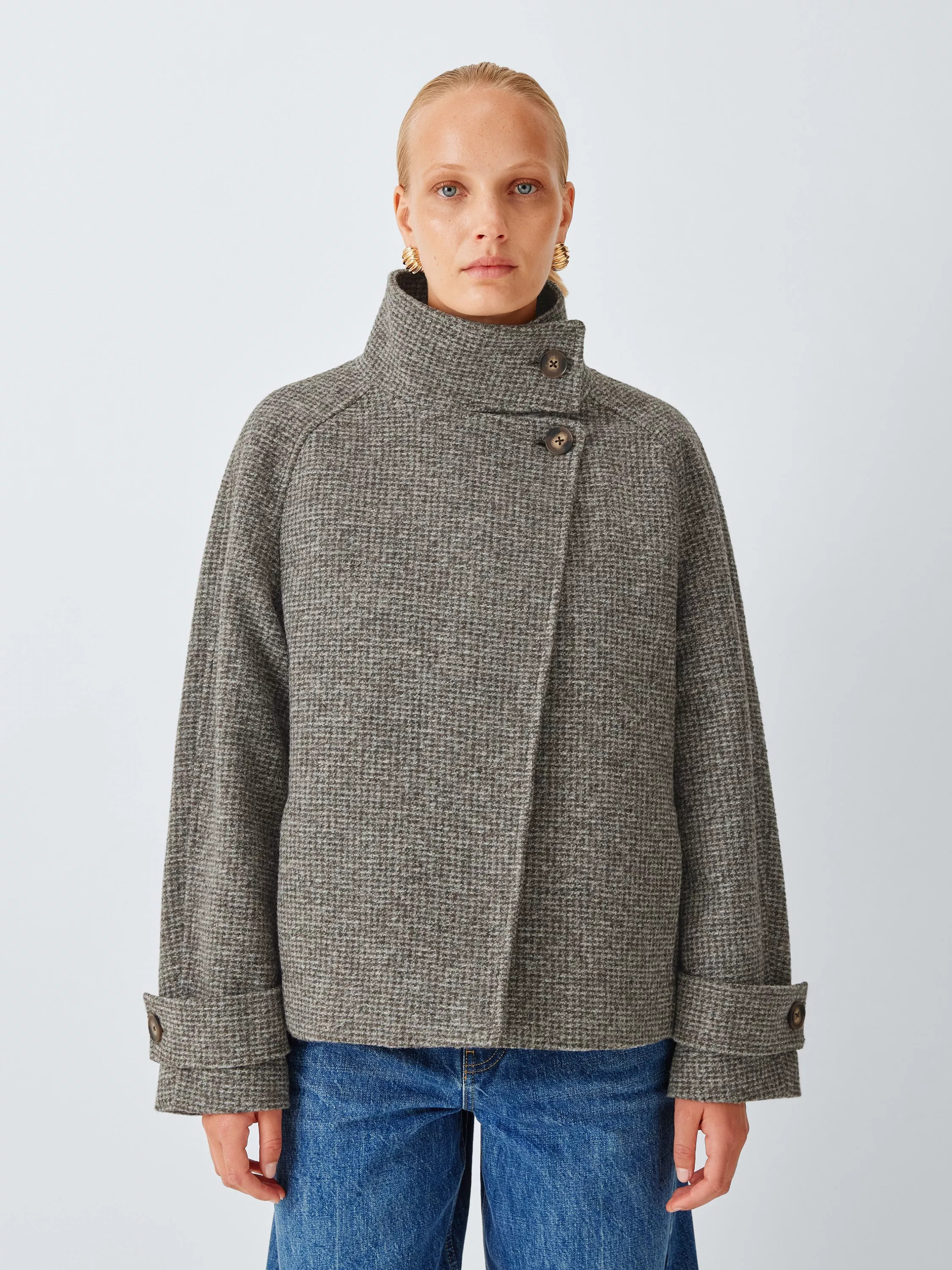 Funnel Neck Asymmetric Textured Short Jacket, Texture | John Lewis (UK)