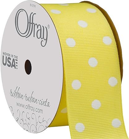 Offray 945858 1.5" Wide Grosgrain Ribbon, Lemon Yellow and White Polka Dot, 3 Yards | Amazon (US)