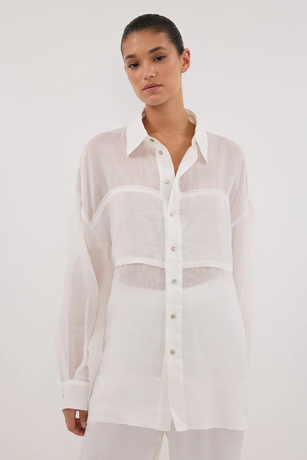 KAI WHITE OVERSIZED RAMIE SLEEVED SHIRT | DISSH