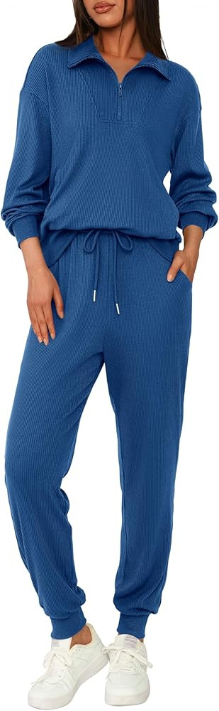 BTFBM Women's 2 Piece Tracksuit Spring Outfits 2026 Long Sleeve Half Zip Sweatshirt Sweatpants Lo... | Amazon (US)