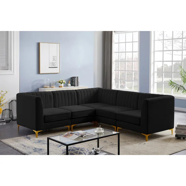 Enson 5 - Piece Velvet Sectional | Wayfair North America