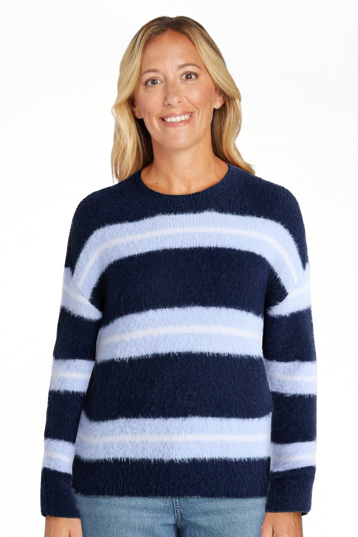 No Boundaries Striped Feather Sweater, Women's & Women's Plus | Walmart (US)