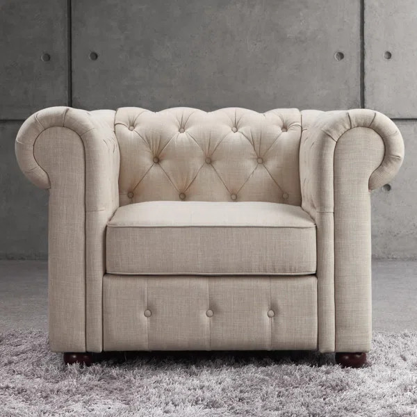Quitaque 32.5'' Wide Tufted Linen Chesterfield Chair | Wayfair North America