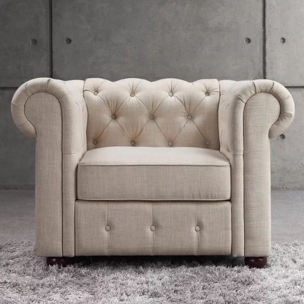 Quitaque 32.5'' Wide Tufted Linen Chesterfield Chair | Wayfair North America