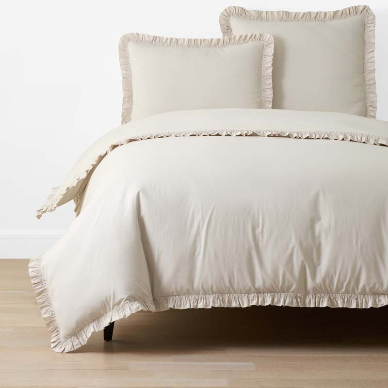 Solid Ruffle Garment Washed Cotton Percale Duvet Cover - Buff, Twin/Twin XL | The Company Store