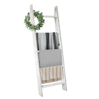 Blanket Ladders For The Living Room, 5-Tier Blanket Holder, Wall-Leaning Blanket Rack, Ladder Shelves, Wooden Quilt Ladder, Farmhouse Decor, White | Wayfair North America